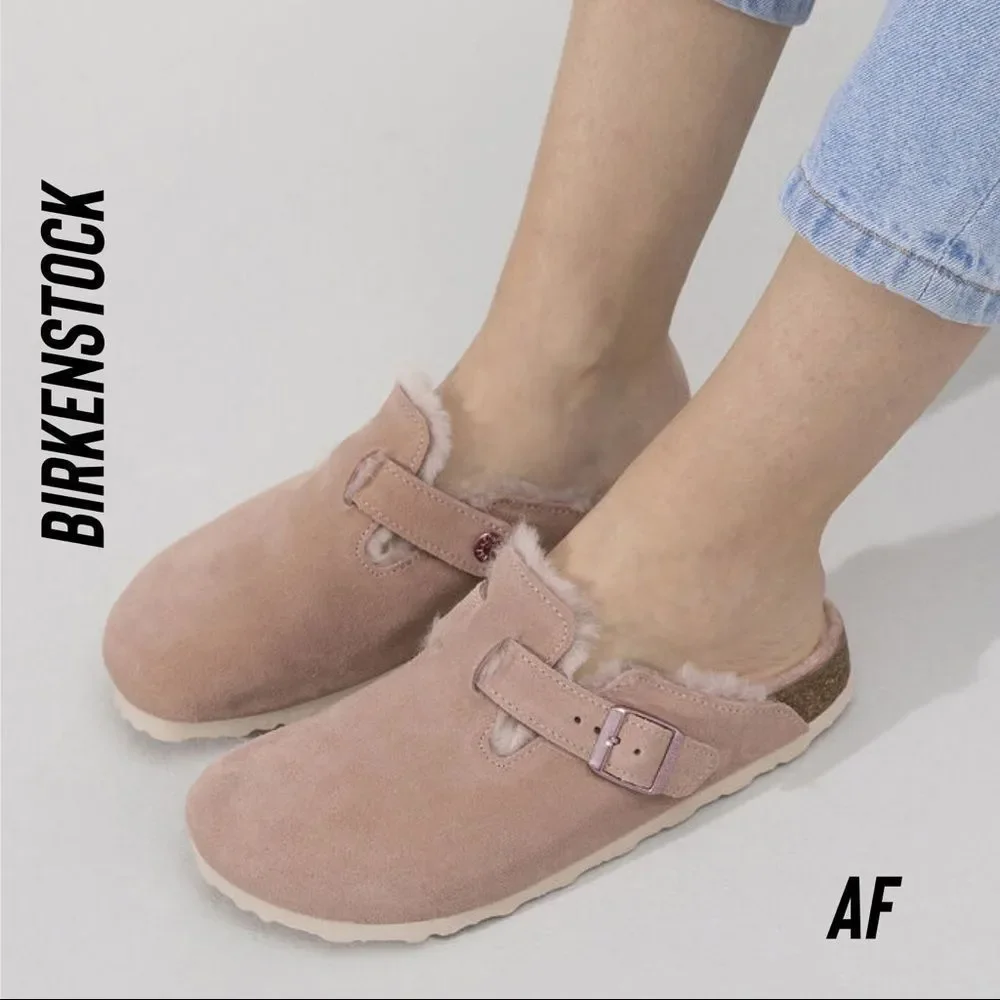 BIRKENSTOCK BOSTON SHEARLING SUEDE LEATHER IN LIGHT ROSE SIZE 38 NARROW
